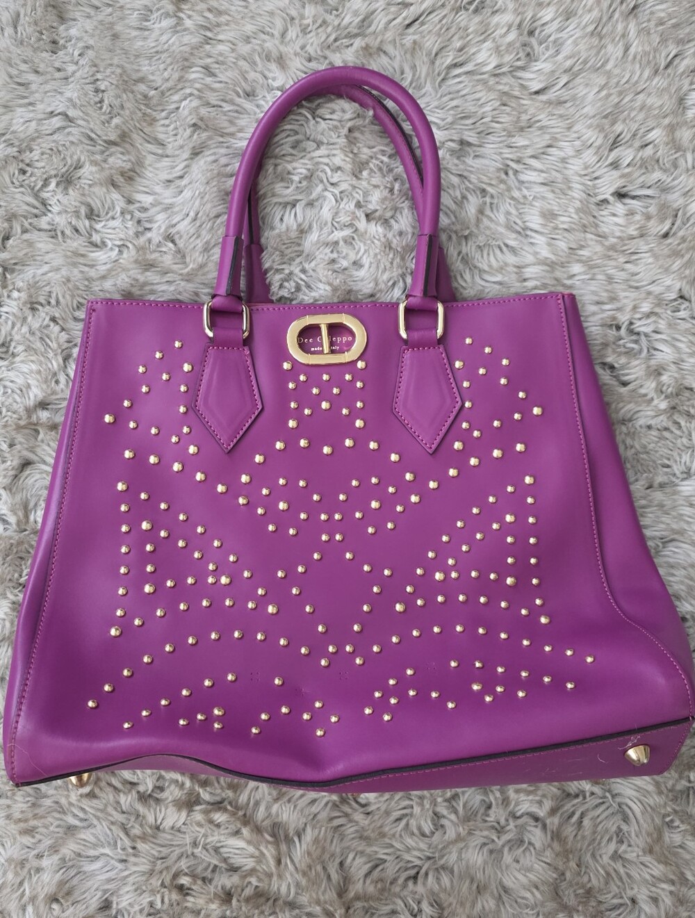 Dee Ocleppo Gold Studded Fuchsia Leather Tote